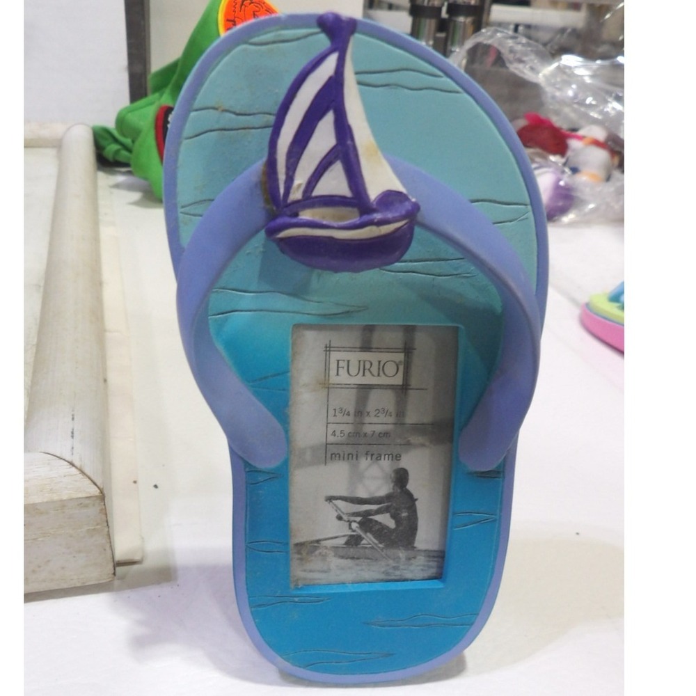Furio Flip Flop Mini Photo Frame Blue Sailboat Nautical Beach Decor